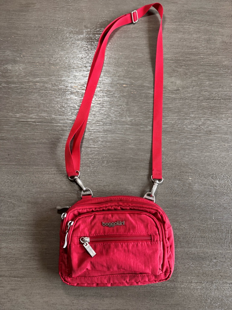 Baggallini Red Triple Zip Nylon Multi Wear Crossbody Bag Purse